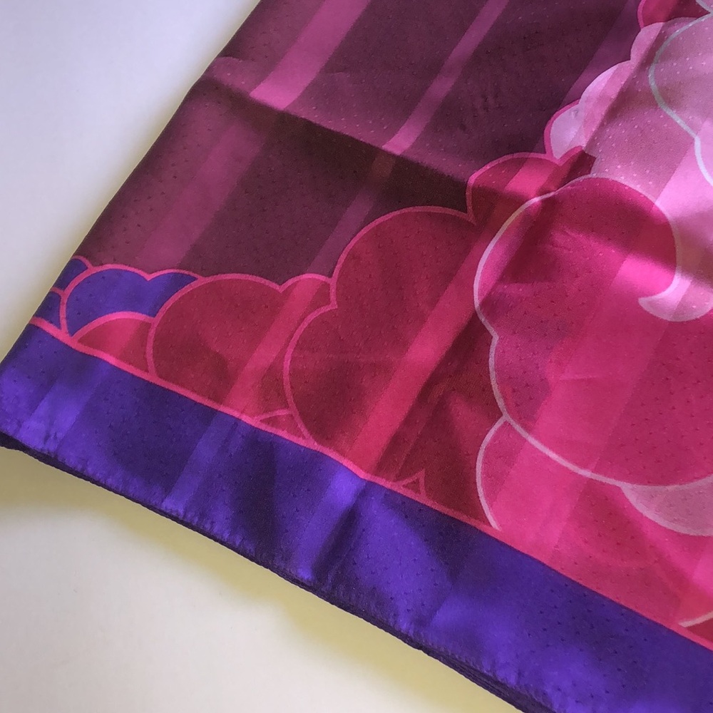 Vibrant Pink & Purple Cloud Print Silk Scarf - Picture 2 of 4